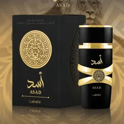 Asad fragrance – box and bottle with lion marketing visual