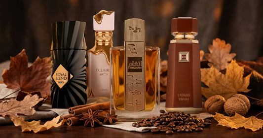 Autumn Arabian fragrances by Scentorium, a group of warm amber and spice fragrance bottles