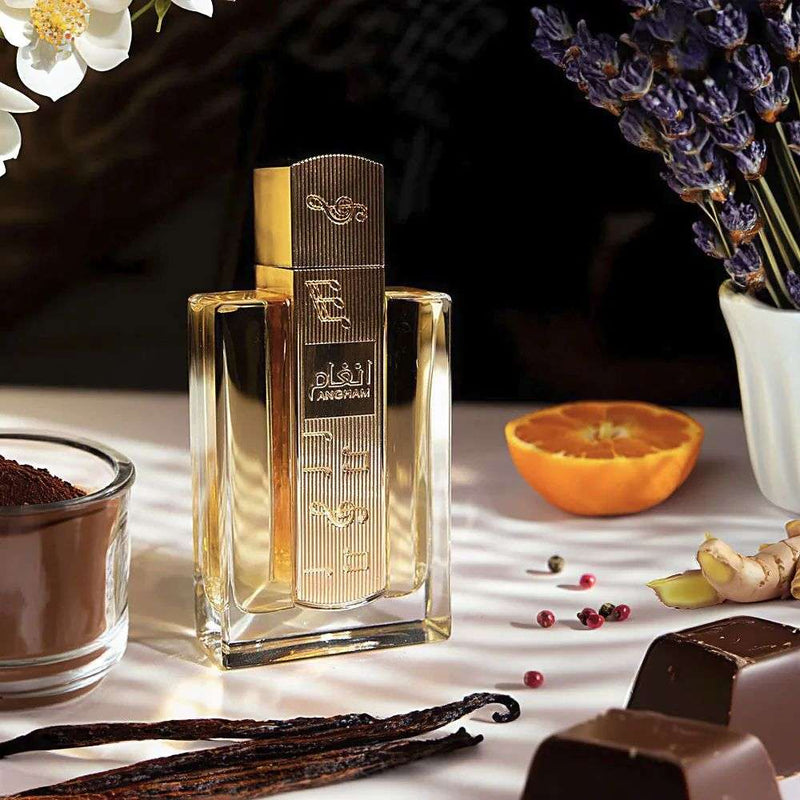 Angham by Lattafa, a warm praline and cacao gourmand autumn fragrance