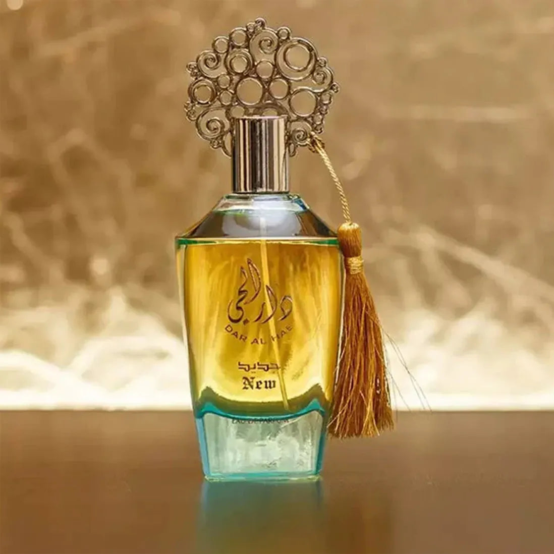 Dar Al Hae New 100ml fragrance – bottle on golden sand background