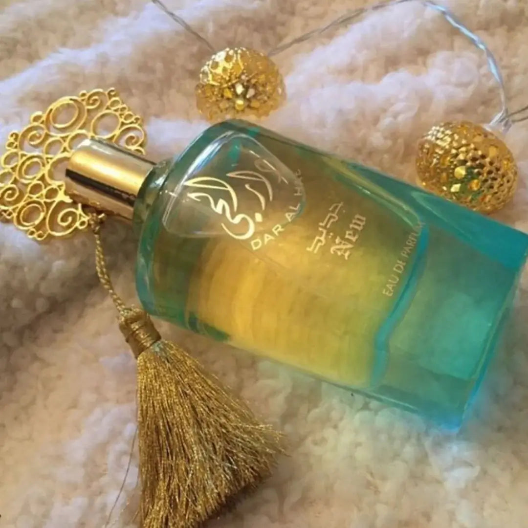 Dar Al Hae New 100ml fragrance – bottle lying on white fur surface
