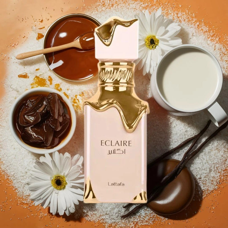 Eclaire by Lattafa, a sweet caramel gourmand autumn fragrance