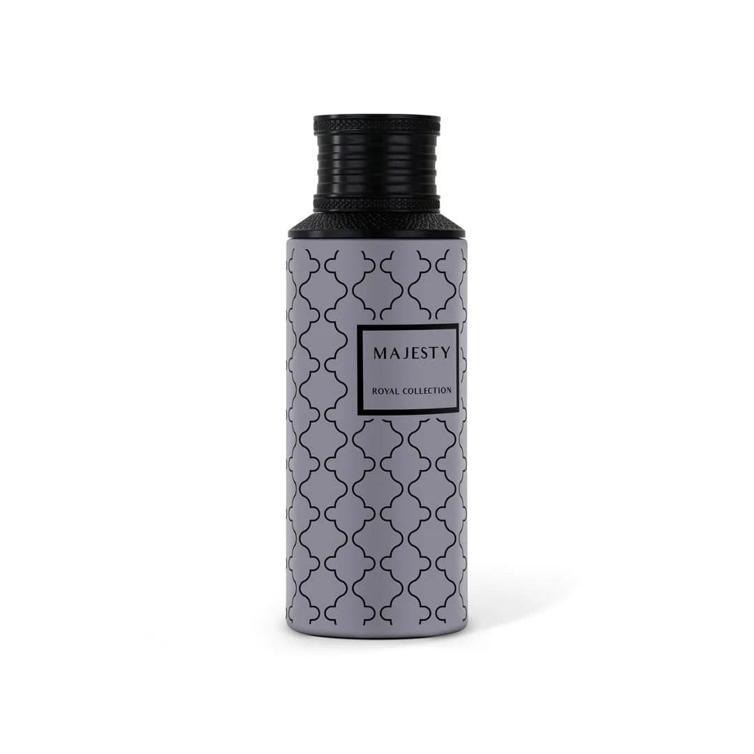 Majesty EDP by Maison Asrar – silver geometric bottle, front view